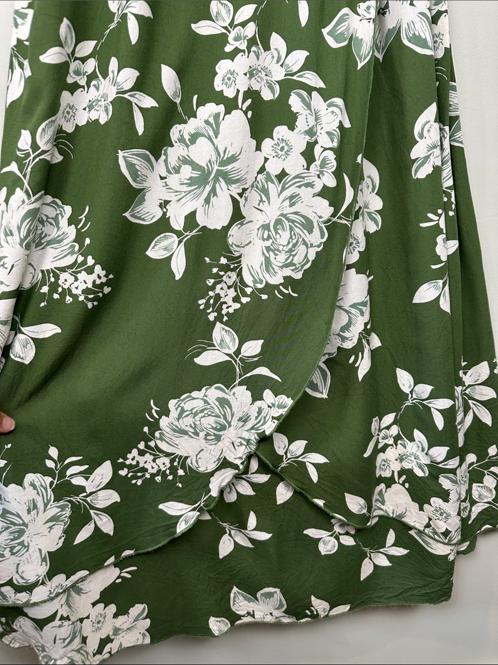 Patrons of Peace Olive Green White Floral faux Wrap Maxi Dress boho Cottagecore - Picture 10 of 11